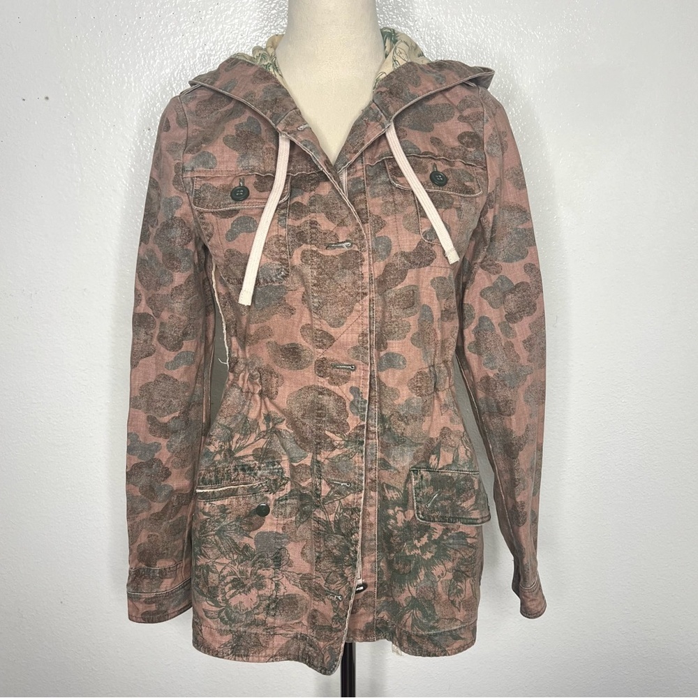 ANTHROPOLOGIE Hei Hei Floral Fatigue Jacket Camo Hooded Canvas Coat Size XS - Picture 5 of 13